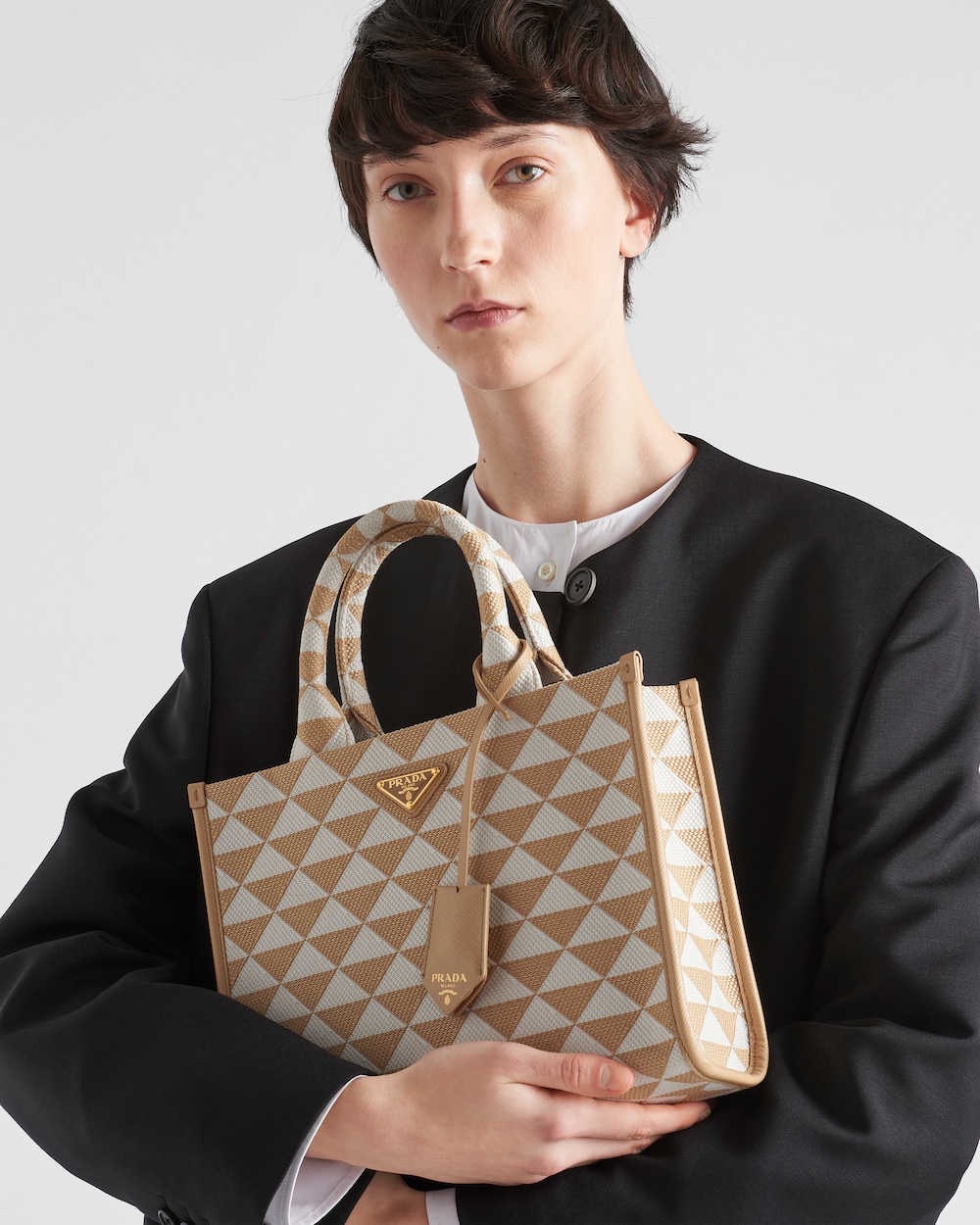 Small Prada Symbole Embroidered Fabric Handbag - Image 7